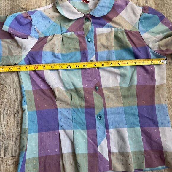 Spare Parts Button Up Women's M Plaid Cottage Core Retro Vintage Blue Purple - Picture 7 of 12